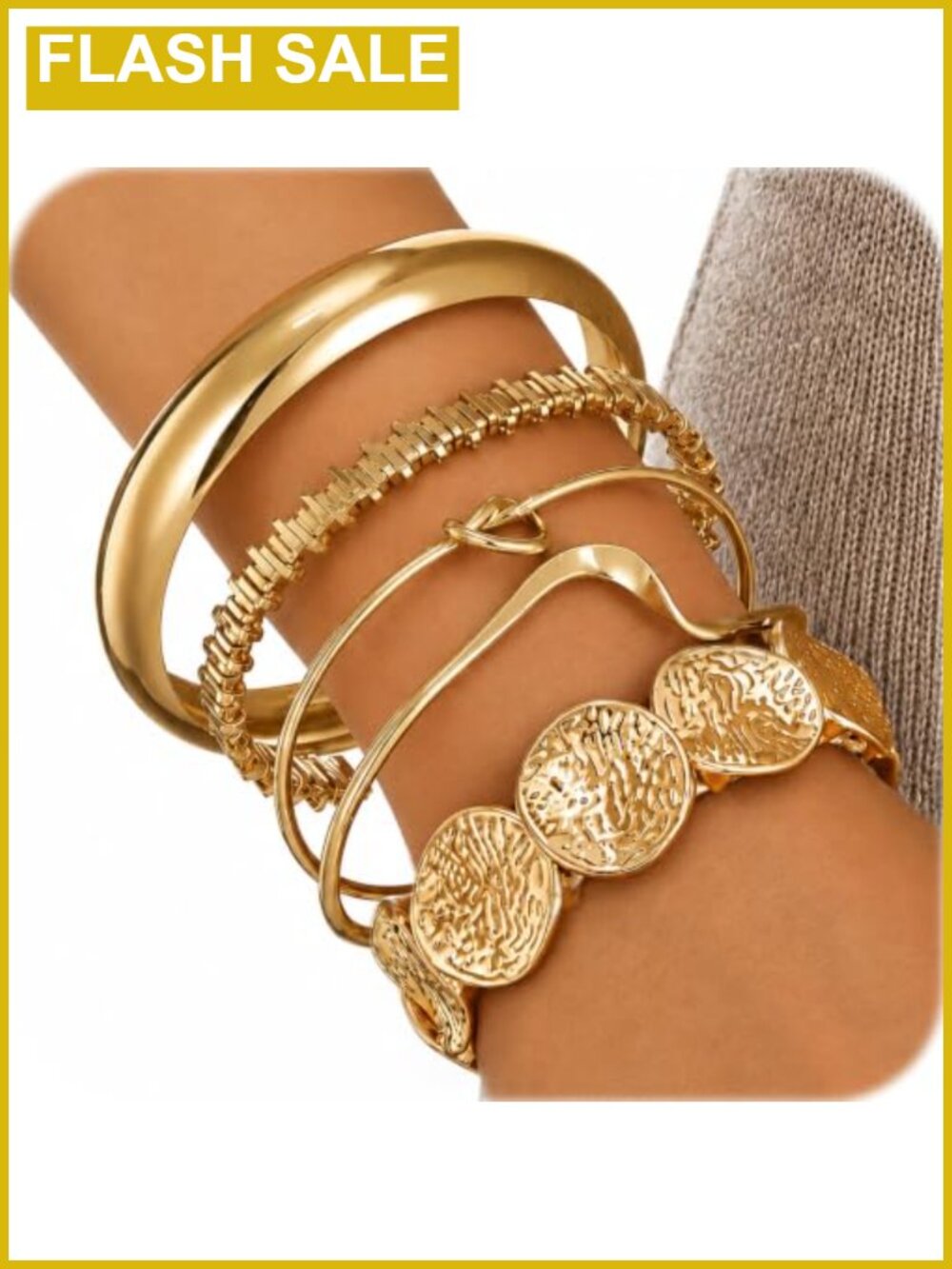 Gold Plated Dainty Knot Bangle Bracelets Set for Women, Chunky Boho Cuffs,